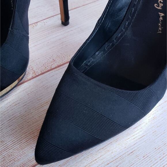 Alice + Olivia by Stacey Bendet Black Faille Fabric Platform Heels Bow Pumps - Picture 8 of 16